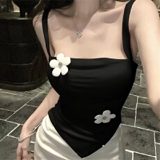 批发夏季新款立体花朵<b class='q'>吊带</b><b class='q'>小背心</b>不规则甜辣妹带胸垫美背