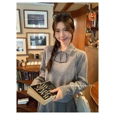 批发学院风复古翻领针织衫女秋冬季新款<b class='q'>休闲</b>内搭打底长袖修身针织上衣