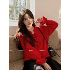 批发韩国东大门2025年秋冬新款净色气质显瘦减龄百搭<b class='q'>荷叶边</b>套头<b class='q'>毛衣</b>女