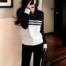 批发高级感<b class='q'>气质</b>休闲百搭半拉链针织衫上衣女2026春季新款显瘦打底毛衣