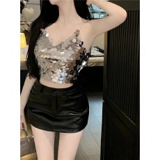 批发闪闪亮片性感V领吊带背心女<b class='q'>夜店</b>风无袖外穿上衣