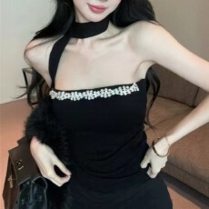 批发法式时尚烫钻抹胸背心女秋季纯欲风显瘦修身内搭无胸垫