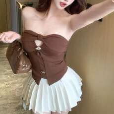 批发新款御姐钻石镂空不规则设计抹胸美背显瘦修身固定杯女上衣