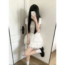 批发甜美芭蕾风白色蛋糕<b class='q'>半身裙</b><b class='q'>女</b>辣妹蕾丝边蓬蓬裙小个子a字短裙