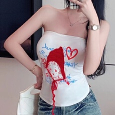 批发带胸垫小红帽女孩一字围美背无袖抹胸女<b class='q'>夏</b>修身内搭辣妹裹胸