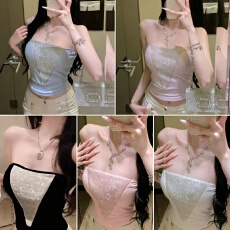 批发新款<b class='q'>春</b>夏时尚辣妹修身露背重工镶钻抹带胸垫女