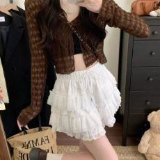 批发甜美风蕾丝边蛋糕裤裙抽绳休闲裤<b class='q'>女</b>新款高腰显瘦<b class='q'>裙裤</b>百搭A字短裤