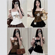 批发美式复古星星人棉吊带美背女夏季修身显瘦<b class='q'>百搭</b>短款上衣潮