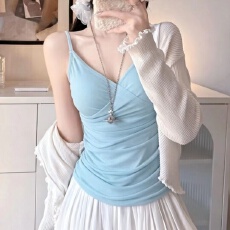 批发纯欲性感V领吊带背心<b class='q'>连衣裙</b>女芭蕾风蕾丝屁帘拼接修身显瘦上衣