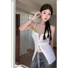 批发纯欲性感镂空修身<b class='q'>无袖</b>小众吊带新款纯色甜辣百搭叠穿氛围感上衣女