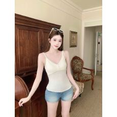 批发韩版纯欲<b class='q'>蕾丝</b>边吊带背心夏季修身显瘦V领纽扣美背辣妹风
