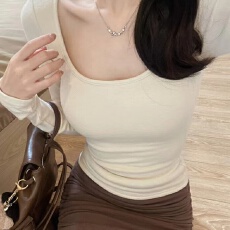 批发磨毛-<b class='q'>新款</b>秋冬季<b class='q'>打底衫</b>女士纯欲胸垫加绒长袖t恤低领上衣