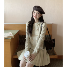 批发冬学院风双排扣针织衫百褶<b class='q'>半身裙</b>显瘦富家千金风两件套装
