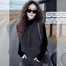 批发时尚毛衣<b class='q'>马甲女</b>时髦洋气外穿新款宽松纯色针织背心坎肩