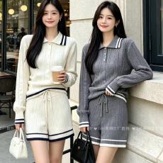 批发撞色针织<b class='q'>套装</b>女秋冬气质休闲运动风高尔夫网球服两件套毛衣配<b class='q'>短裤</b>