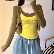 批发夏季新款撞色<b class='q'>吊带</b><b class='q'>背心</b>防晒罩衫韩系小众高级感两件套