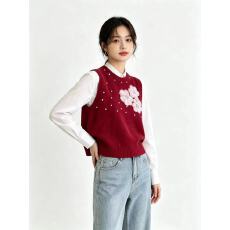 批发高级感针织<b class='q'>花朵</b>马甲早秋法式无袖小<b class='q'>上衣</b>今年流行的漂亮女新款别致