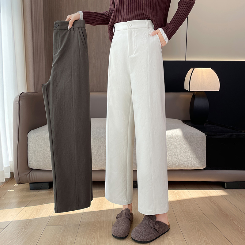 실사 2025 새로운 바지 코디 마틴 부츠 가을 작은 키 8 점 와이드 레그 팬츠 루즈핏 9 포인트 스트레이트 팬츠