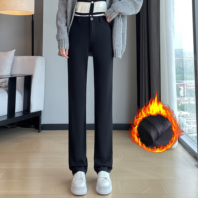 실사 2025 새로운 검정색 좁은 에디션 스트레이트 팬츠 여성 봄 가을 도루 센스 경력 하이웨이스트 슬림해 보이는 캐주얼 정장 바지