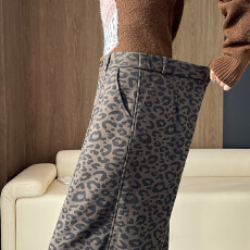 批发实拍加绒加厚豹纹<b class='q'>阔腿裤</b>女秋冬2025<b class='q'>新款</b>高腰显瘦宽松直筒休闲<b class='q'>裤</b>