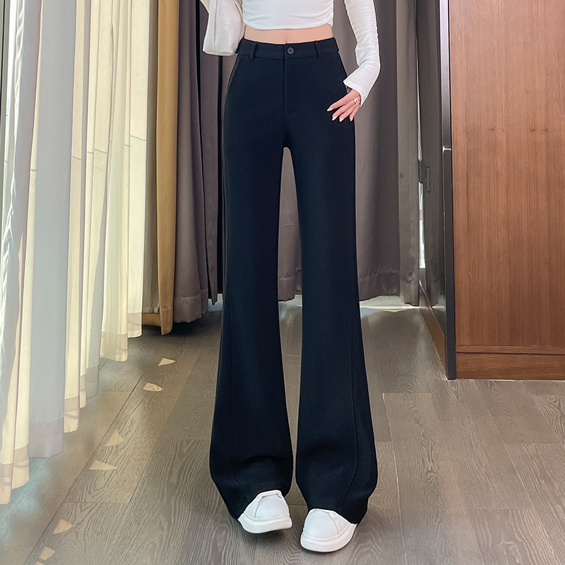 실사 검정색 정장 플레어 바지 봄 가을 2026 새로운 하이웨이스트 슬림해 보이는 도루 센스 작은 키 부츠컷 바지