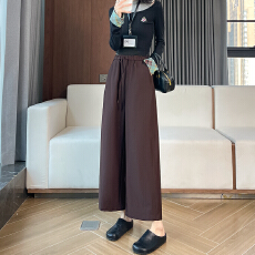 批发实拍冰丝八分阔腿裤女2025新款夏季薄款<b class='q'>休闲</b>窄版直筒九分运动裤子