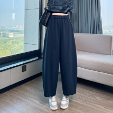 批发实拍阔腿裤子女春秋季新宽松垂感直筒九分<b class='q'>休闲</b>肌理感工装萝卜长裤