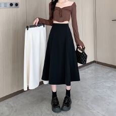 批发实拍 大码女装秋冬新款高腰<b class='q'>中长款</b>垂感西装半身裙长裙伞裙a字裙女