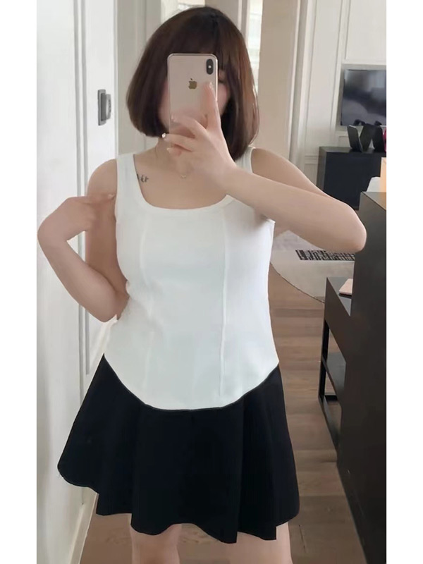 빅 사이즈 여성 의류 지방 mm 단색 인사이드 가져 가라. u 칼라 캐미솔 봄 여름 루즈핏 슬림해 보이는 표지 고기 민소매 맨위