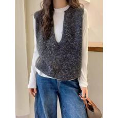 批发细闪亮片v领针织<b class='q'>马甲</b>背心女时尚百搭无袖坎肩叠穿毛衣上衣