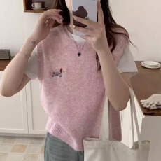 批发小狗刺绣毛衣<b class='q'>马甲</b>女2025早秋新款韩版宽松<b class='q'>马夹</b>针织衫坎肩叠穿