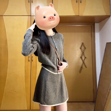 批发慵懒风穿搭宽松长袖针织毛衣显瘦半身短裙女2025秋季新款时尚<b class='q'>套装</b>
