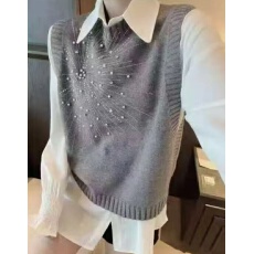 批发2025<b class='q'>马甲</b>钉珠重工设计感圆领套头针织衫毛衣韩版无袖背心休闲