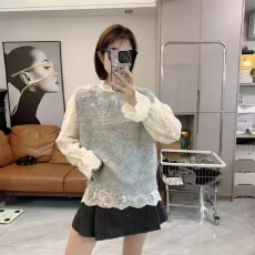 批发立体蝴蝶针织蕾丝<b class='q'>马甲</b>秋冬新款花朵宽松气质无袖毛衣背心上衣