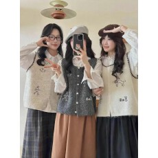 批发韩系卡通刺绣无袖针织<b class='q'>马甲</b>背心女秋冬时尚显瘦叠穿<b class='q'>马夹</b>上衣潮