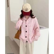 批发韩版慵懒风连帽麻花<b class='q'>毛衣</b>宽松秋冬保暖针织开衫外套上衣