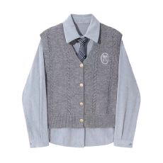 批发蝴蝶结绣花V领针织开衫<b class='q'>马甲</b>背心女秋冬款百搭学院风毛衣叠穿坎肩