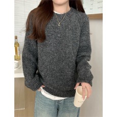 批发现 圆领毛针织衫<b class='q'>女</b>秋冬慵懒风显瘦上衣加厚套头内搭羊绒毛衣