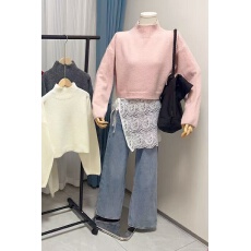 批发2025年秋冬新款韩系半高领套头针织衫纯色宽松短款毛衣上衣