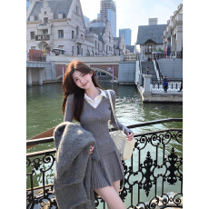 批发白水<b class='q'>女</b> 千金学院风 假两件针织衫a字半身裙<b class='q'>女</b>秋冬韩系针织<b class='q'>套装</b>