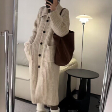 批发长款加厚软糯高领毛衣女秋冬季韩系宽松慵懒风针织<b class='q'>开衫外套</b>长裙子