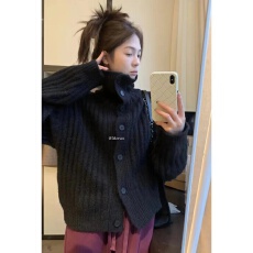 批发韩国chic秋冬小众复古高领单排扣宽松休闲百搭长袖坑条针织<b class='q'>毛衣</b>女