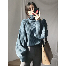 批发现 高领毛衣<b class='q'>女</b>款2025新款<b class='q'>女</b>秋冬内搭打底冬加厚宽松慵懒灯笼袖