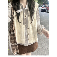 批发韩版针织开衫<b class='q'>马甲</b>半身裙女秋季休闲慵懒风宽松显瘦软糯百搭毛衣