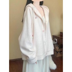 批发粉色连帽针织<b class='q'>开衫外套</b>女秋季2025新款巨好看的韩系学院风上衣