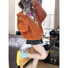 批发慵懒连帽麻花针织毛衣早秋秋冬长袖新款宽松拉链短款<b class='q'>开衫外套</b>上衣