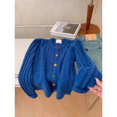 批发现 克莱因蓝针织<b class='q'>开衫外套</b>女秋冬韩系慵懒风毛衣洋气别致上衣春秋