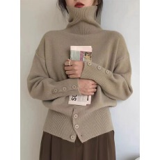 批发设计感高领<b class='q'>毛衣</b>女套头2025秋冬新款小众开叉保暖上衣针织打底衫女