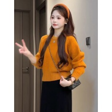 批发慵懒风圆领简约纯色<b class='q'>毛衣</b>女宽松2025秋冬韩版休闲百搭套头针织上衣