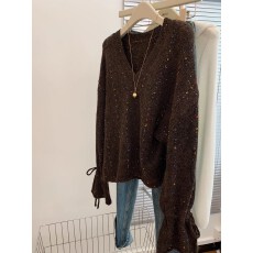 批发十三行爆款高级感V领亮片绑带针织衫女秋冬新款慵懒软糯宽松<b class='q'>毛衣</b>